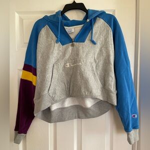 Champion Blue and Gray Hoodie with Purple and Yellow Accents